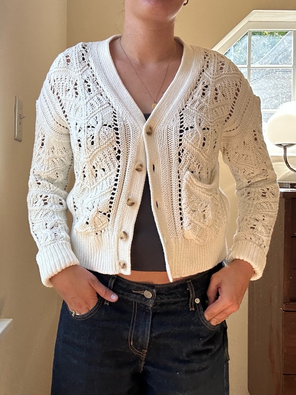 Sundance 100% Cotton Cream Button-Front Cardigan